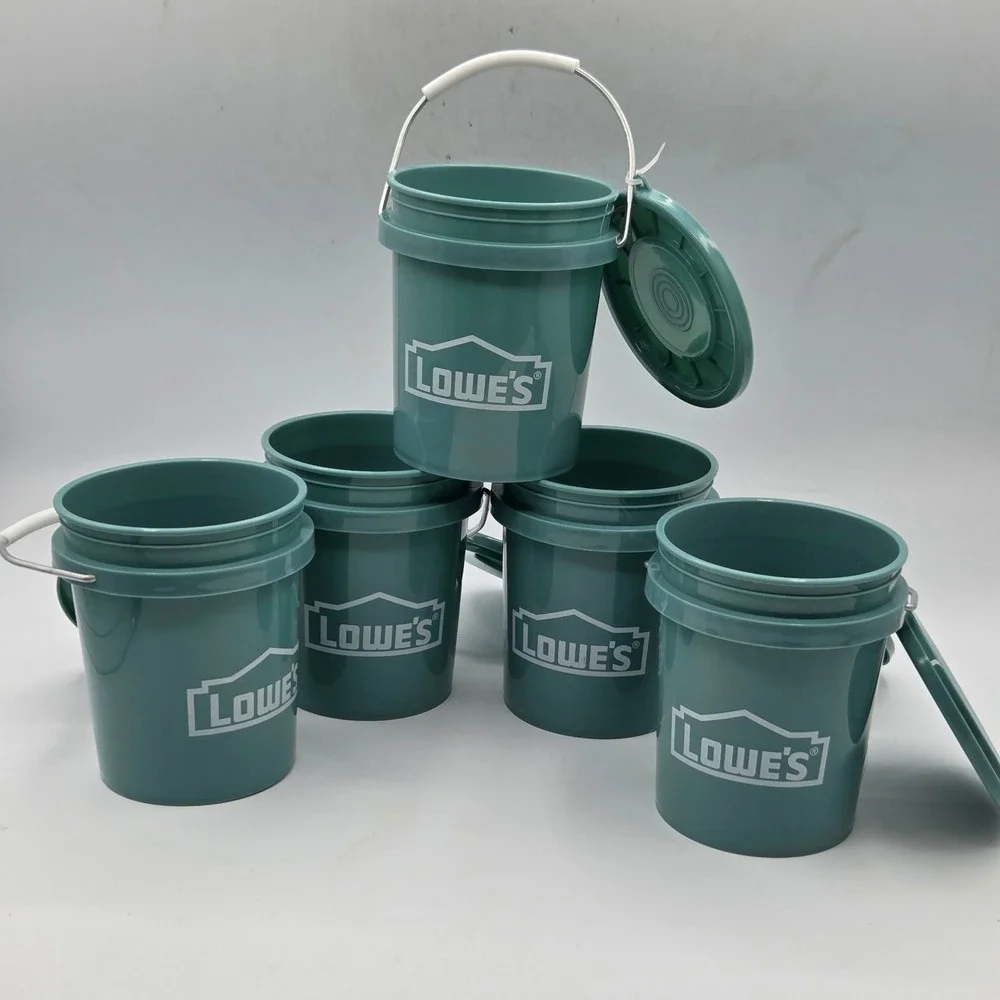 LOT OF 5 Lowe's Teal Mini Buckets w/ Lid VIRAL 0.42 Qt